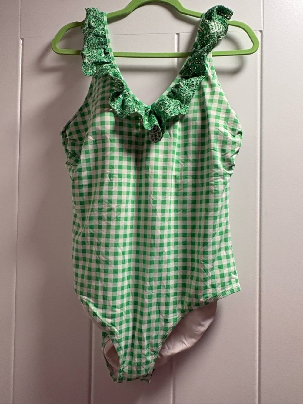 Draper James Green Gingham Ruffle swim suit